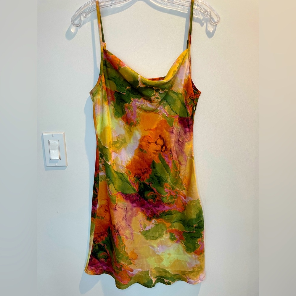 Nasty Gal Petite Marble Print Cowl Neck Mini Dress